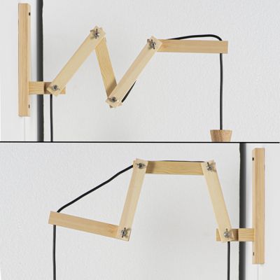 Applique murale extensible en bois avec abat-jour en tissu blanc