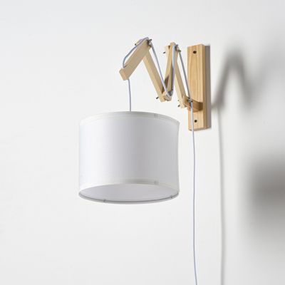 Applique murale extensible en bois avec abat-jour en tissu blanc