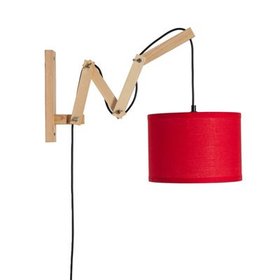 Applique murale extensible en bois avec abat-jour en tissu rouge