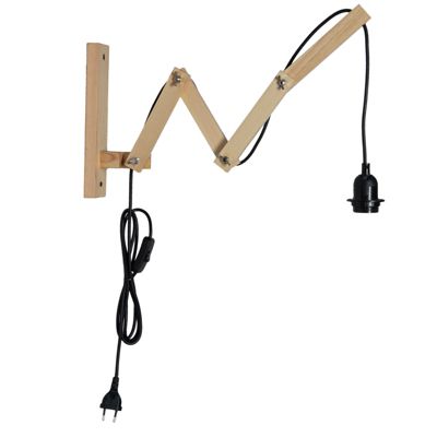 Applique murale extensible en bois avec abat-jour en tissu rouge