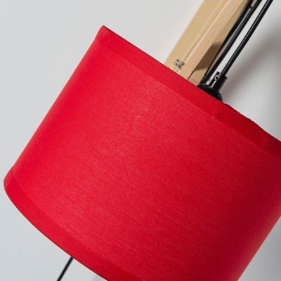 Applique murale extensible en bois avec abat-jour en tissu rouge