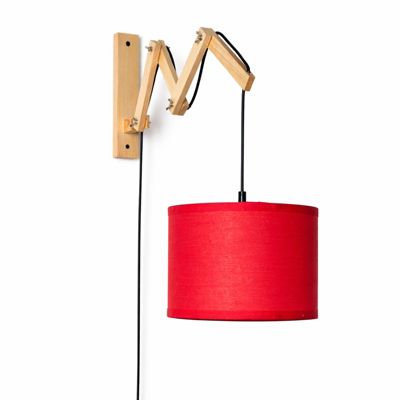 Applique murale extensible en bois avec abat-jour en tissu rouge