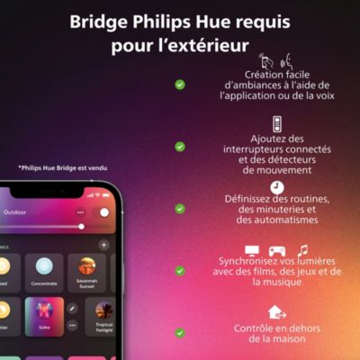 Applique murale extérieur Econic Philips Hue IP44 1150lm 45 x 11,5 cm noir