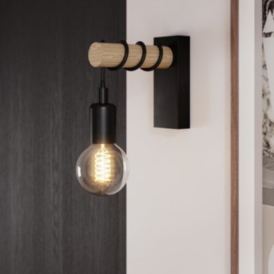 Applique murale intérieur en métal noir et effet bois E27 15W L.18,5 x l.6,5 x H.16,5cm, GoodHome Hornero