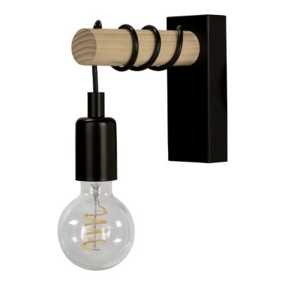 Applique murale intérieur en métal noir et effet bois E27 15W L.18,5 x l.6,5 x H.16,5cm, GoodHome Hornero