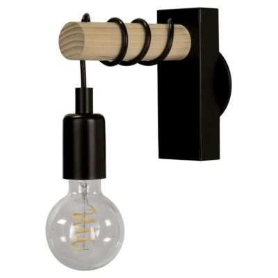 Applique murale intérieur en métal noir et effet bois E27 15W L.18,5 x l.6,5 x H.16,5cm, GoodHome Hornero