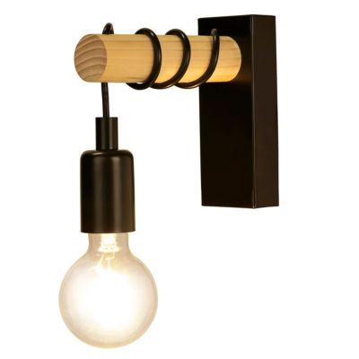 Applique murale intérieur en métal noir et effet bois E27 15W L.18,5 x l.6,5 x H.16,5cm, GoodHome Hornero