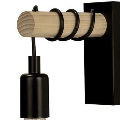Applique murale intérieur en métal noir et effet bois E27 15W L.18,5 x l.6,5 x H.16,5cm, GoodHome Hornero