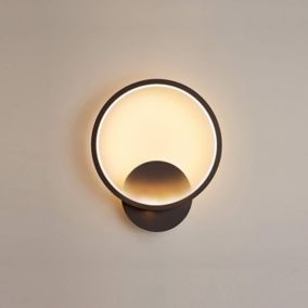 Applique murale LED d'intérieur 12 W ronde noire blanche chaude 3000 K moderne pour chambre à coucher, salon, escaliers, couloir,