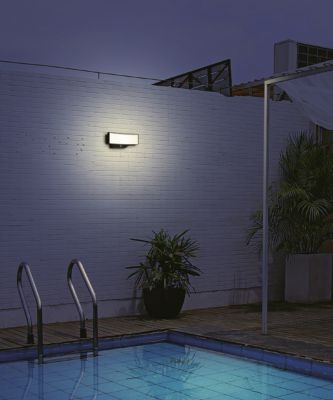 Applique murale LED intégrée extérieur Fez IP65 1400lm 13W l.12 x H.12 x P.30 cm noir à détection