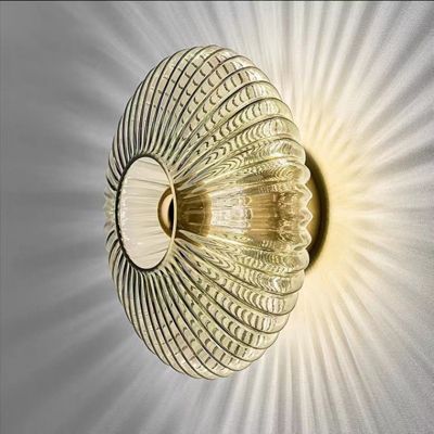 Applique murale moderne en verre ondulé, lampe de chevet, luminaire rond vintage, gris fumé, sans ampoule