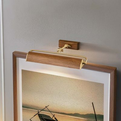 Applique Tableau Médium WINCHFIELD 2 x 40W Laiton Vieilli & Effet Chêne.