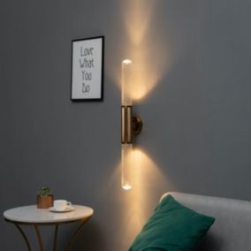 Applique tendance dorée double éclairage LED en métal et verre  - Hita