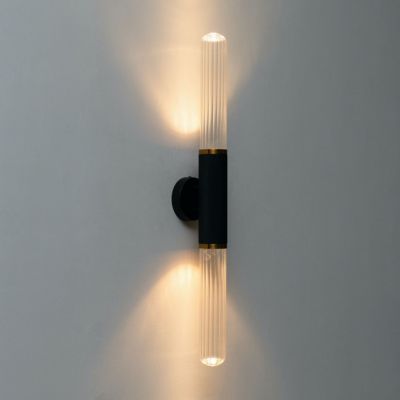 Applique tendance noire double éclairage LED en métal et verre  - Hita