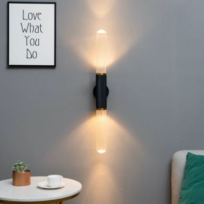 Applique tendance noire double éclairage LED en métal et verre  - Hita