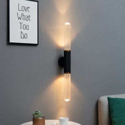 Applique tendance noire double éclairage LED en métal et verre  - Hita