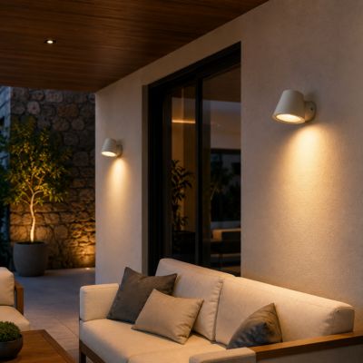 Appliques murales LED en aluminium blanc pour lextérieur IP44 les patios et jardins. Comprend une ampoule GU10 5W.