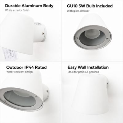 Appliques murales LED en aluminium blanc pour lextérieur IP44 les patios et jardins. Comprend une ampoule GU10 5W.