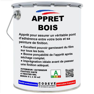 Appret Bois - 5 L   - Codeve Bois - RAL 9010 - Blanc pur