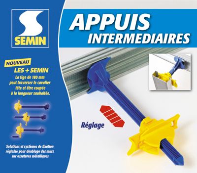 Appui Intermédiaire Sécable Semin - Fixation Réglable pour le Doublage des Murs sur Ossatures - 180 mm - 2 Boites de 50