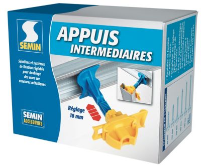 Appui Intermédiaire Sécable Semin - Fixation Réglable pour le Doublage des Murs sur Ossatures - 180 mm - 2 Boites de 50