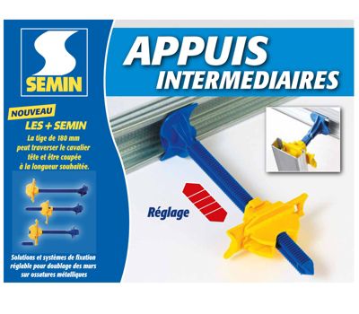 Appui Intermédiaire Sécable Semin - Fixation Réglable pour le Doublage des Murs sur Ossatures - 180 mm - 5 Boites de 50