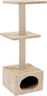 Arbre à chat Duo, 1 niche + 2 poteaux + 2 plateaux, coloris beige