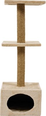 Arbre à chat Duo, 1 niche + 2 poteaux + 2 plateaux, coloris beige