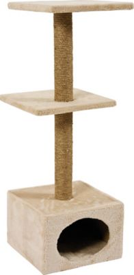 Arbre à chat Duo, 1 niche + 2 poteaux + 2 plateaux, coloris beige