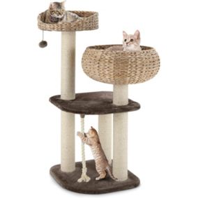 Arbre à Chat 104 CM en Tige de Massette 4 Niveaux avec Plateformes Niche Poteaux en Sisal Coussin Souple