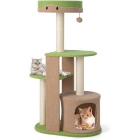 Arbre à Chat 111 CM avec Poteaux en Sisal, Perchoirs et Condo en Peluche Confortable Marron et Vert