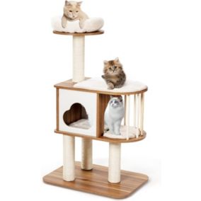 Arbre à Chat 117 CM en Bois à 3 Niveaux avec Plateformes et Niche-Coussins Confortables-Poteaux en Sisal-Design et Moderne