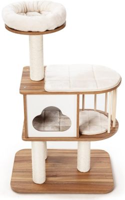 Arbre à Chat 117 CM en Bois à 3 Niveaux avec Plateformes et Niche-Coussins Confortables-Poteaux en Sisal-Design et Moderne