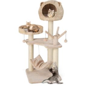 Arbre à Chat 121 CM à 4 Niveaux avec Niche et Poteaux en Sisal avec Coussin Souple Boules et Hamac Suspendue