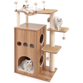 Arbre à Chat 132,5cm avec 2 Condos en Bois Griffoirs en Sisal Plates-Formes Rembourrées Pied Antidérapants