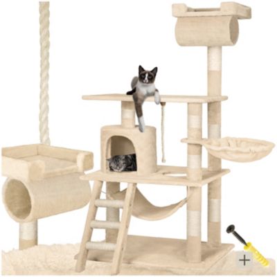 Arbre à chat 141 cm avec griffoir et plateforme d'escalade beige