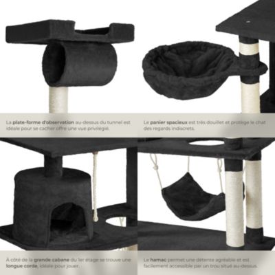 Arbre à chat 141 cm avec griffoir et plateforme d'escalade noir
