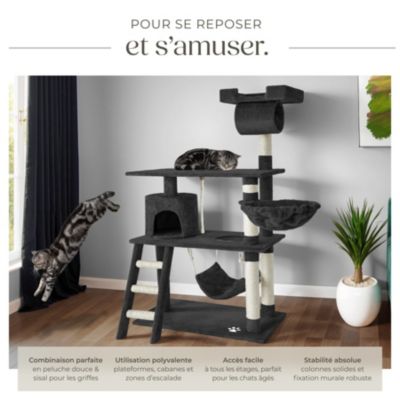 Arbre à chat 141 cm avec griffoir et plateforme d'escalade noir