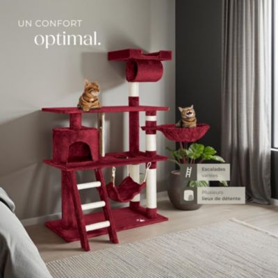 Arbre à chat 141 cm avec griffoir et plateforme d'escalade rouge bordeaux