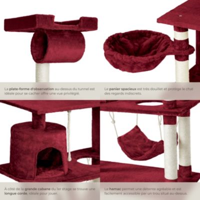 Arbre à chat 141 cm avec griffoir et plateforme d'escalade rouge bordeaux