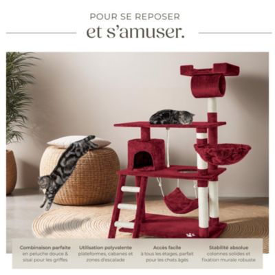 Arbre à chat 141 cm avec griffoir et plateforme d'escalade rouge bordeaux