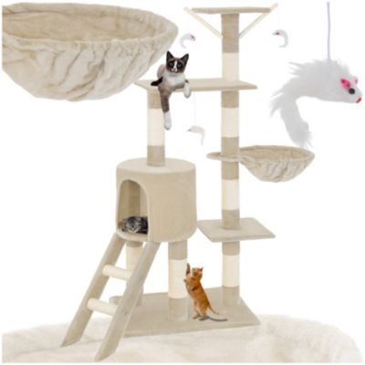Arbre à chat 144 cm avec griffoir et plateforme d'escalade beige