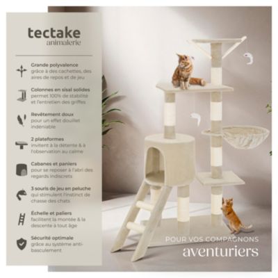 Arbre à chat 144 cm avec griffoir et plateforme d'escalade corde en sisal