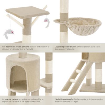 Arbre à chat 144 cm avec griffoir et plateforme d'escalade corde en sisal