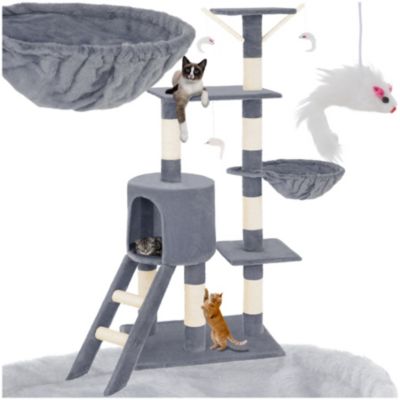 Arbre à chat 144 cm avec griffoir et plateforme d'escalade gris