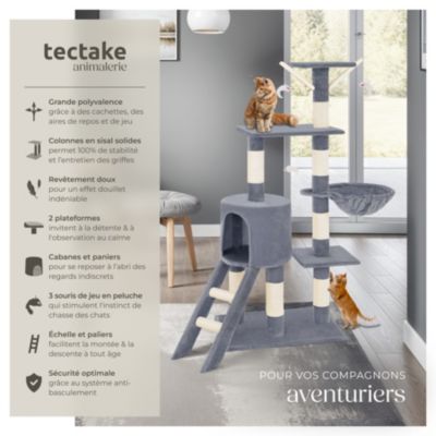 Arbre à chat 144 cm avec griffoir et plateforme d'escalade gris