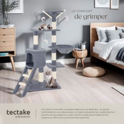 Arbre à chat 144 cm avec griffoir et plateforme d'escalade gris