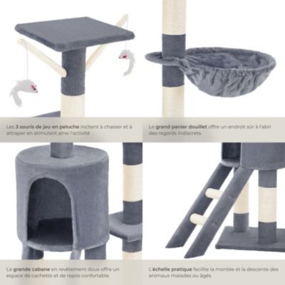Arbre à chat 144 cm avec griffoir et plateforme d'escalade gris