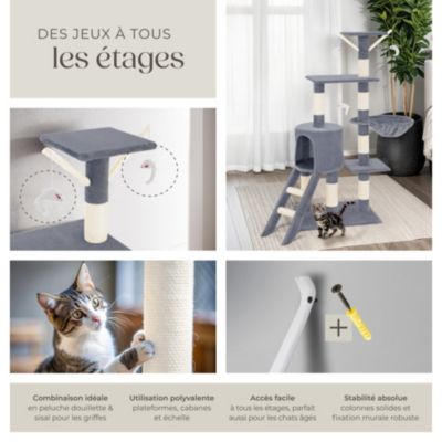 Arbre à chat 144 cm avec griffoir et plateforme d'escalade gris