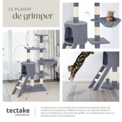 Arbre à chat 144 cm avec griffoir et plateforme d'escalade gris